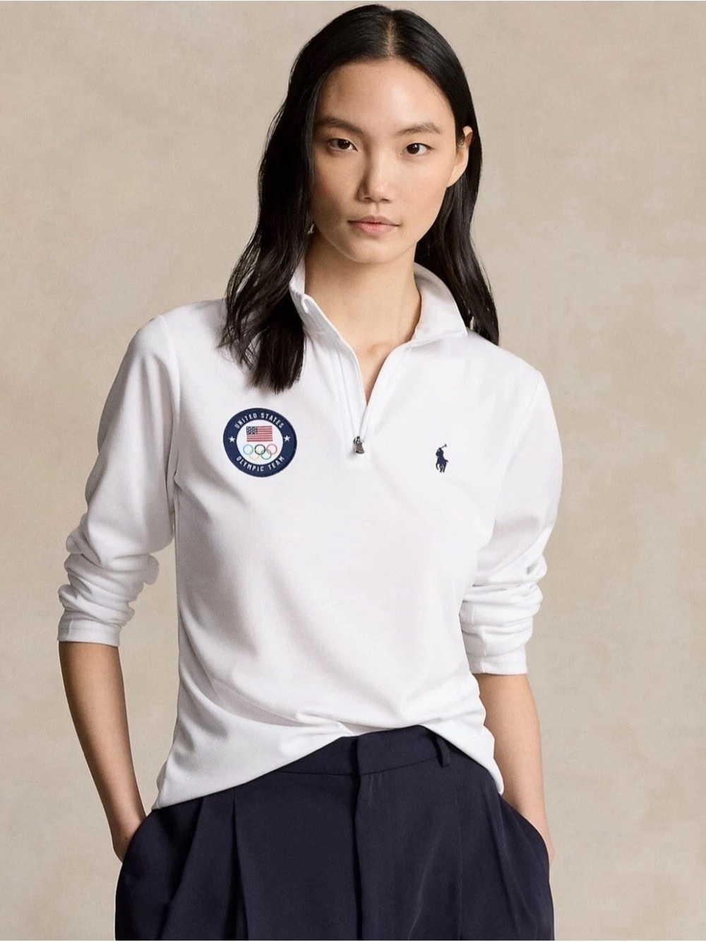Polo Ralph Lauren Women's Team Usa Micro-Dot Mesh Quarter-Zip Top Size S